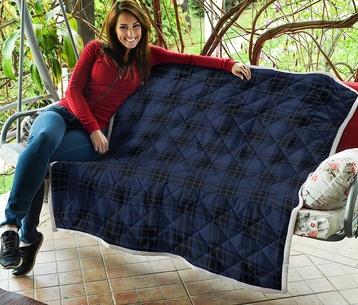 Blue And Black Tartan Pattern Print Quilt