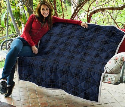 Blue And Black Tartan Pattern Print Quilt