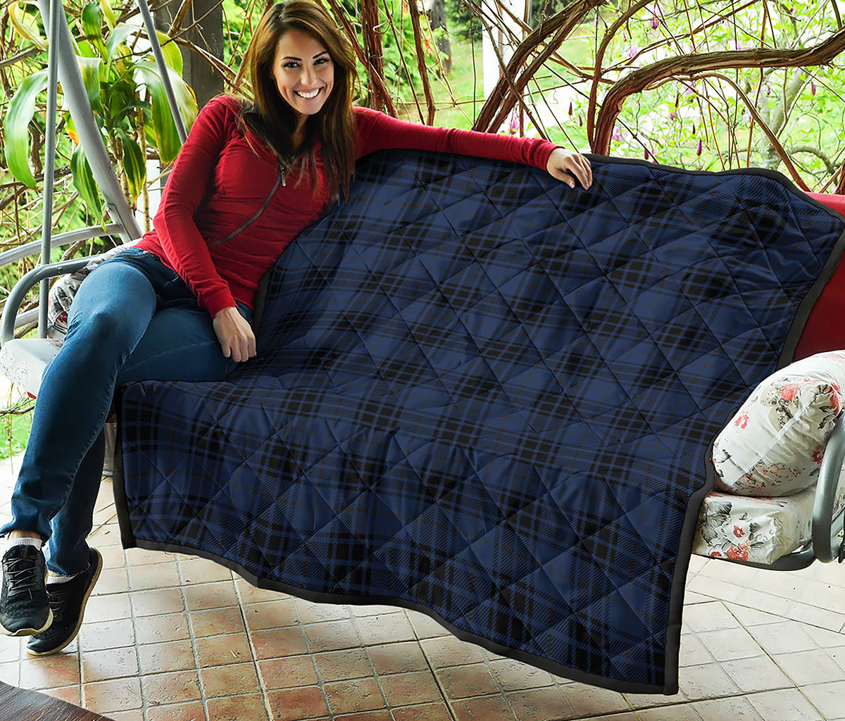 Blue And Black Tartan Pattern Print Quilt