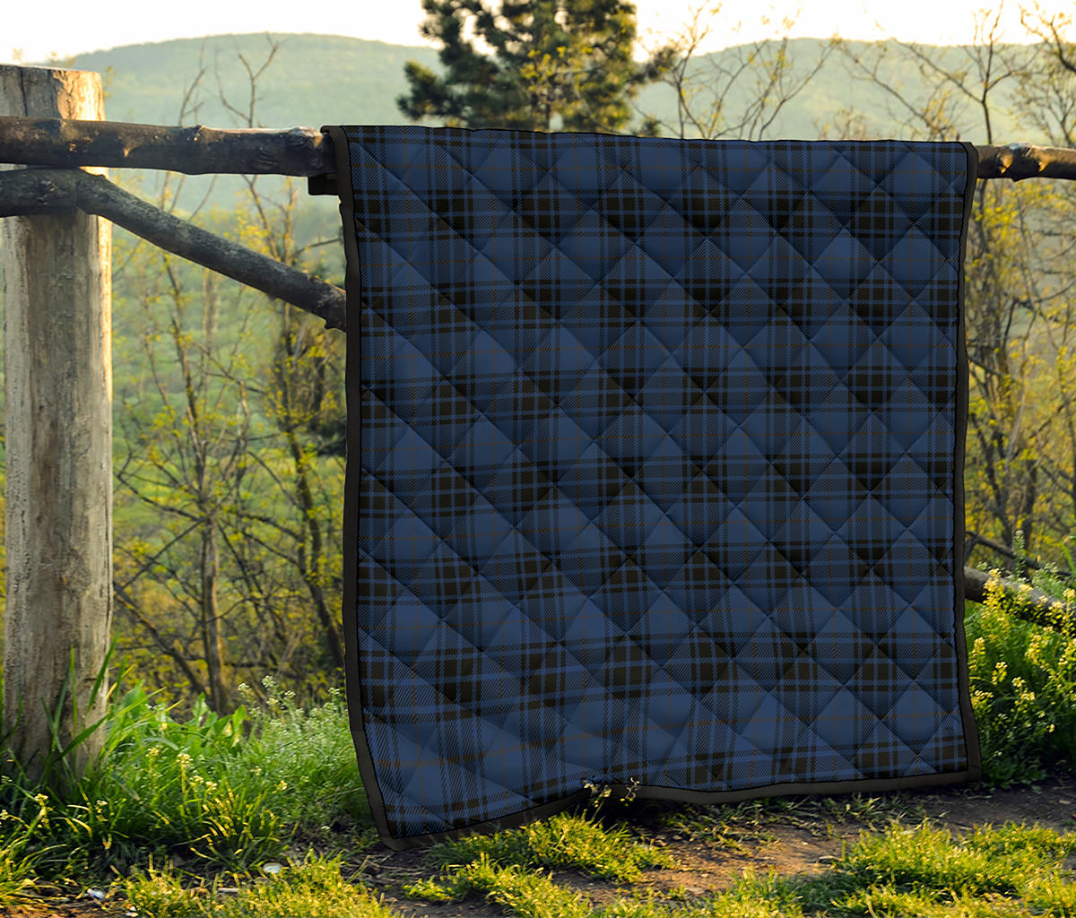 Blue And Black Tartan Pattern Print Quilt