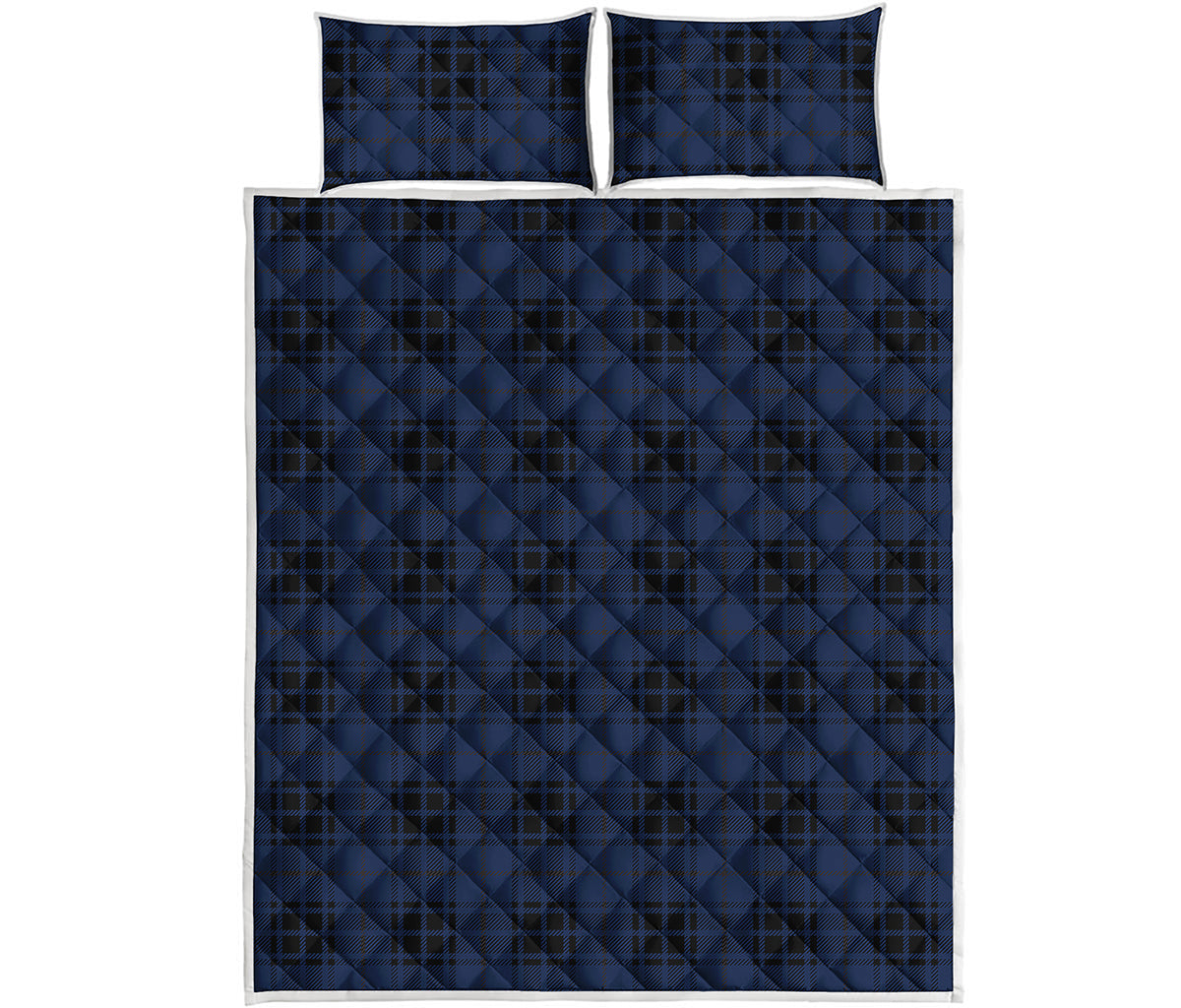 Blue And Black Tartan Pattern Print Quilt Bed Set