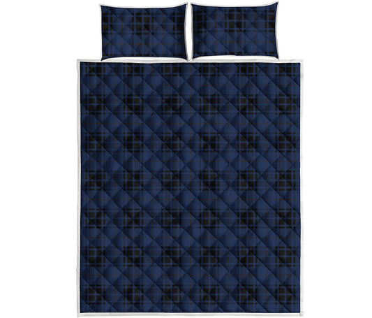 Blue And Black Tartan Pattern Print Quilt Bed Set