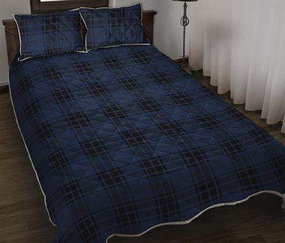 Blue And Black Tartan Pattern Print Quilt Bed Set