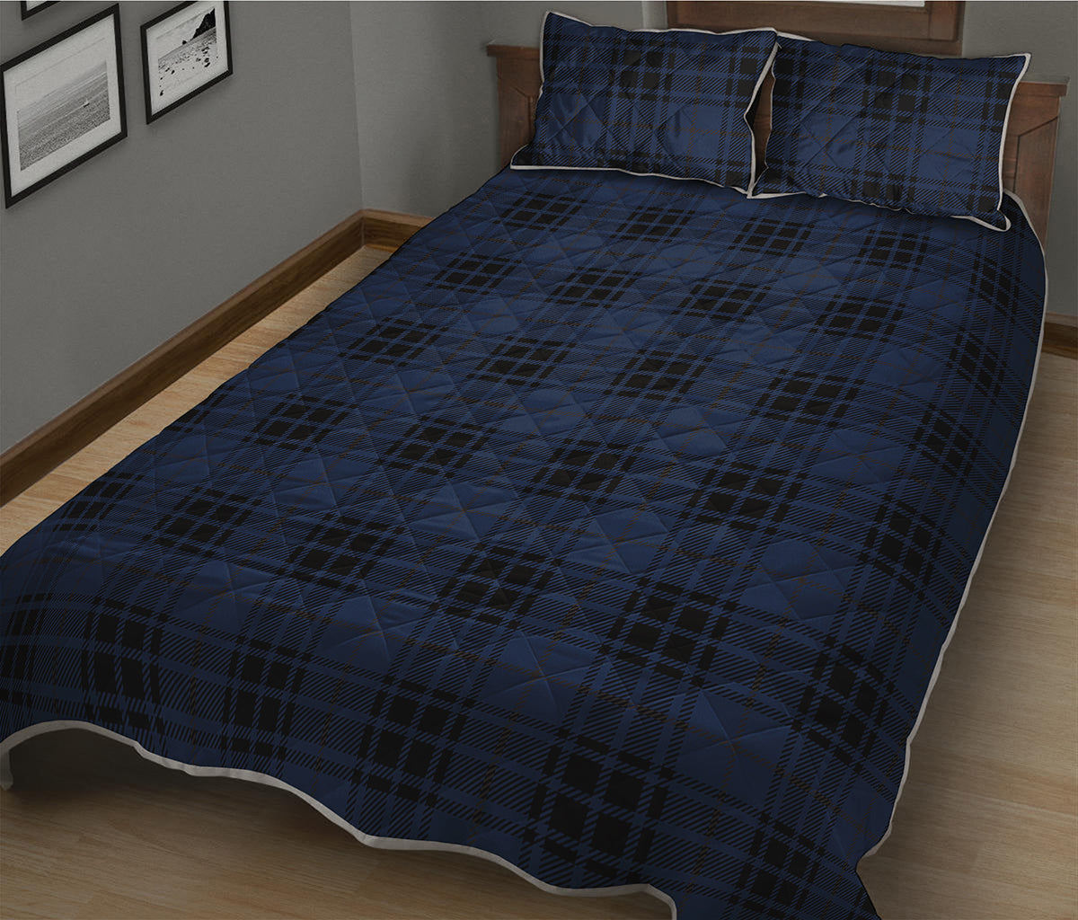 Blue And Black Tartan Pattern Print Quilt Bed Set