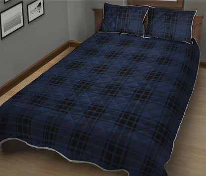 Blue And Black Tartan Pattern Print Quilt Bed Set