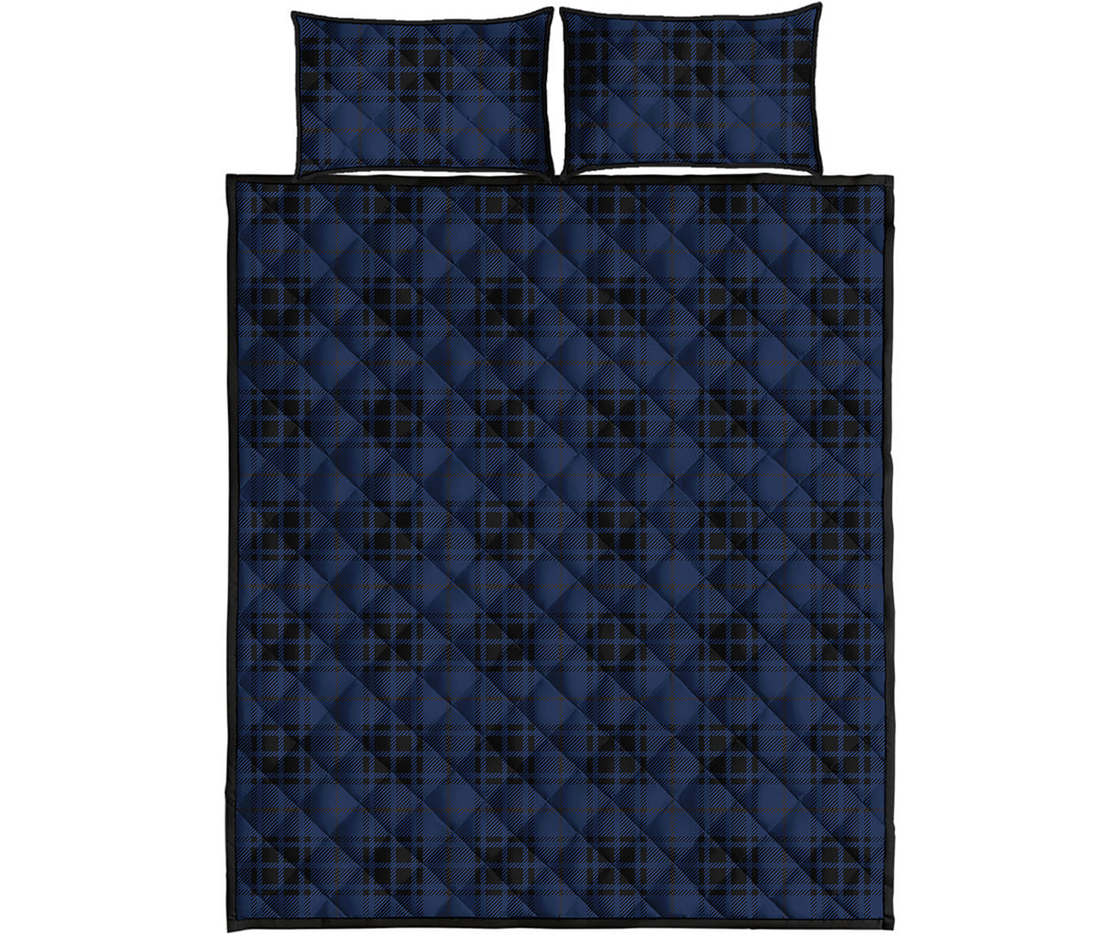 Blue And Black Tartan Pattern Print Quilt Bed Set