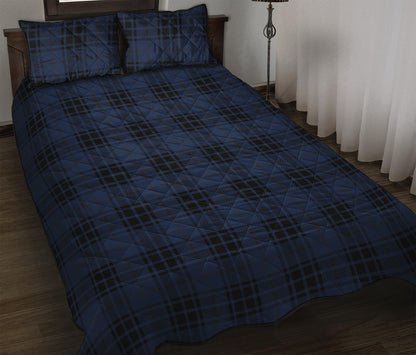 Blue And Black Tartan Pattern Print Quilt Bed Set