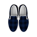 Blue And Black Tartan Pattern Print White Slip On Shoes