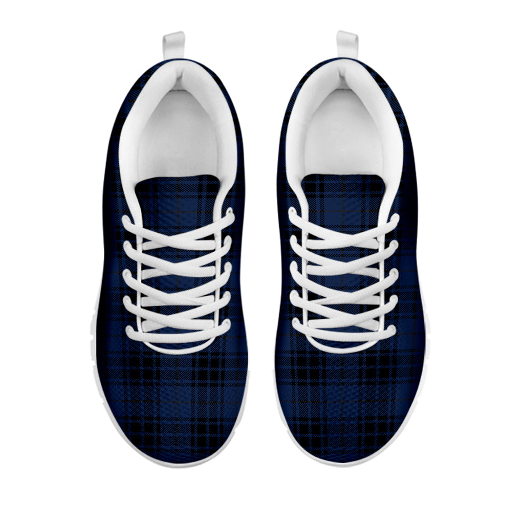 Blue And Black Tartan Pattern Print White Sneakers