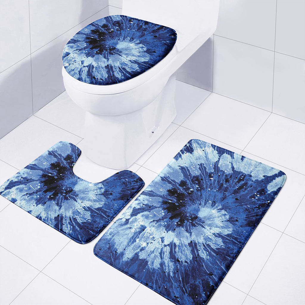 Blue And Black Tie Dye Print 3 Piece Bath Mat Set