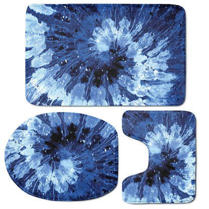 Blue And Black Tie Dye Print 3 Piece Bath Mat Set