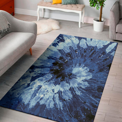 Blue And Black Tie Dye Print Area Rug