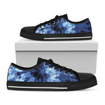 Blue And Black Tie Dye Print Black Low Top Shoes 