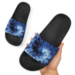 Blue And Black Tie Dye Print Black Slide Sandals