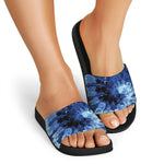 Blue And Black Tie Dye Print Black Slide Sandals