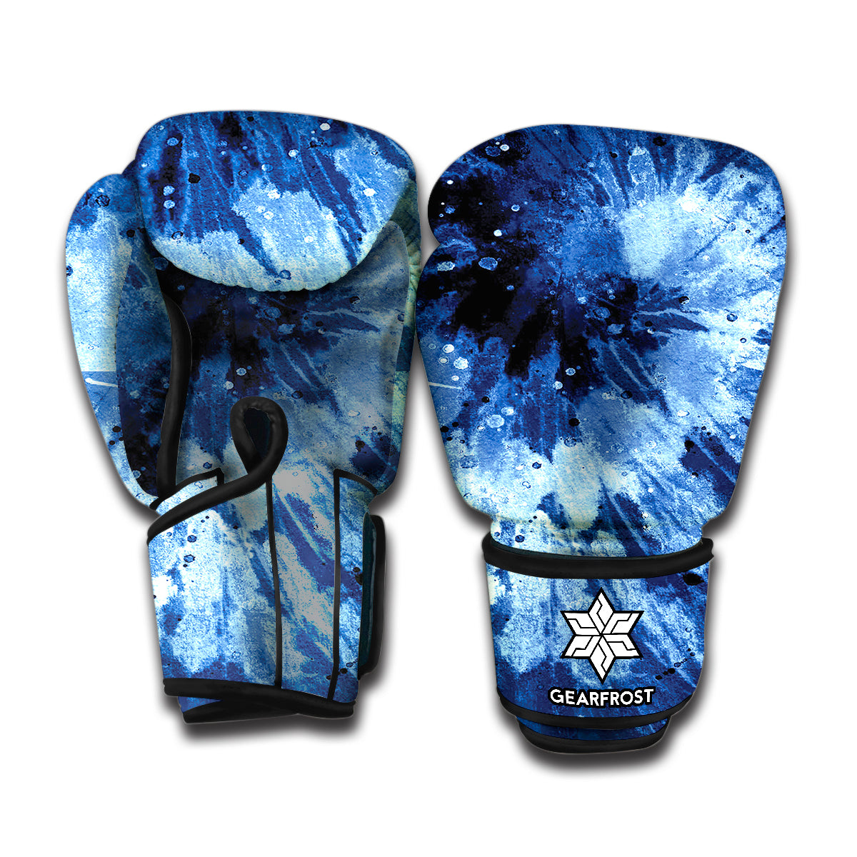 Blue And Black Tie Dye Print Boxing Gloves