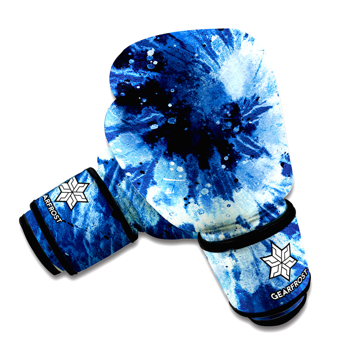 Blue And Black Tie Dye Print Boxing Gloves