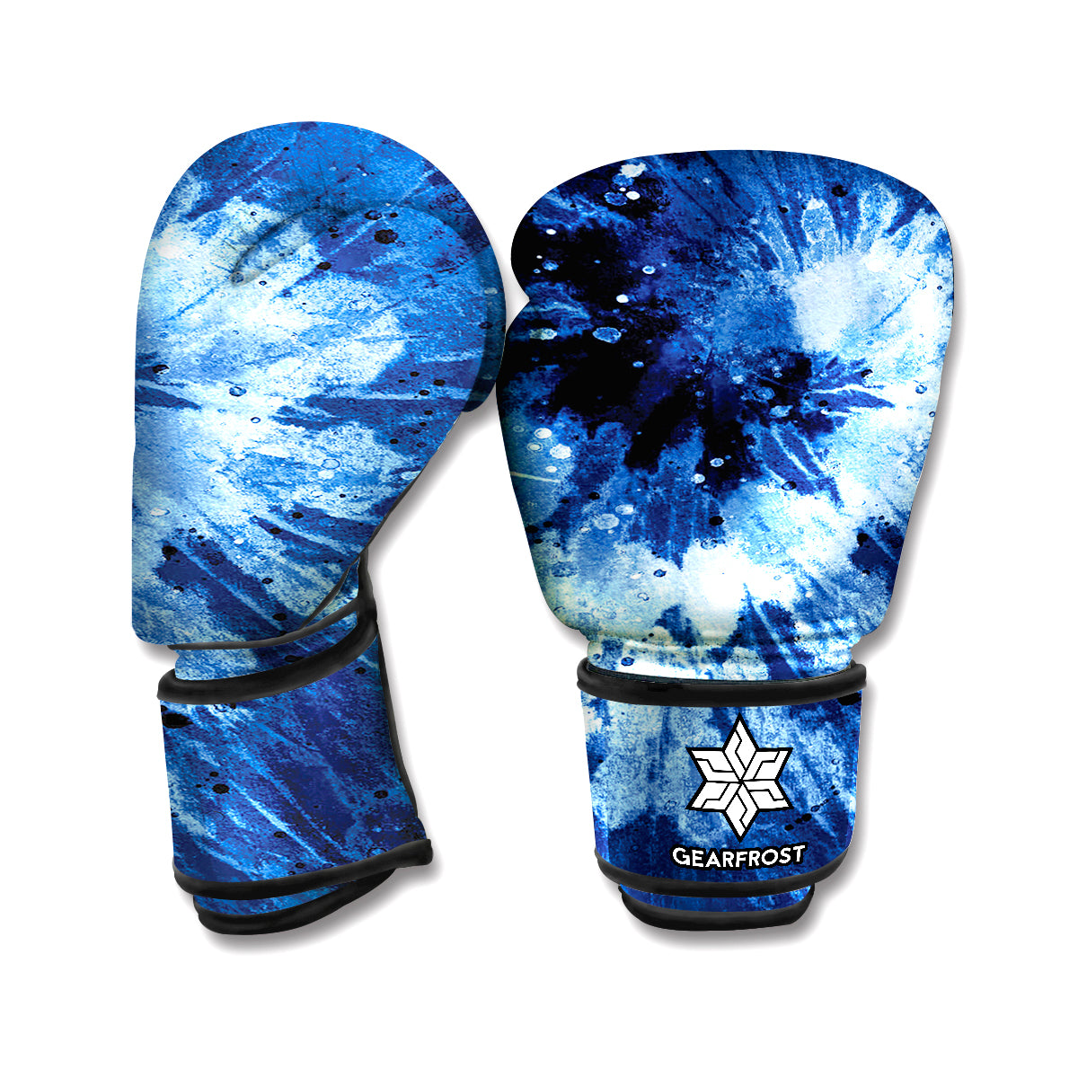 Blue And Black Tie Dye Print Boxing Gloves