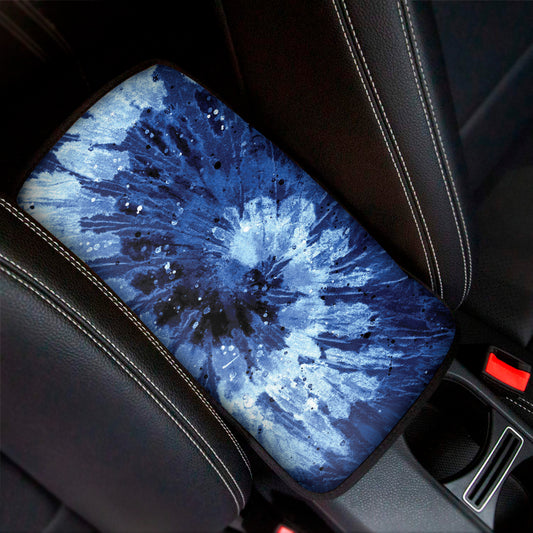 Blue And Black Tie Dye Print Car Center Console Cover