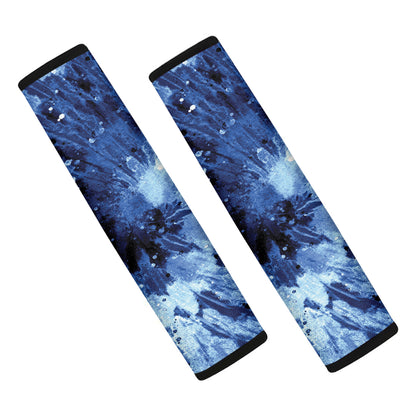 Blue And Black Tie Dye Print Car Seat Belt Covers