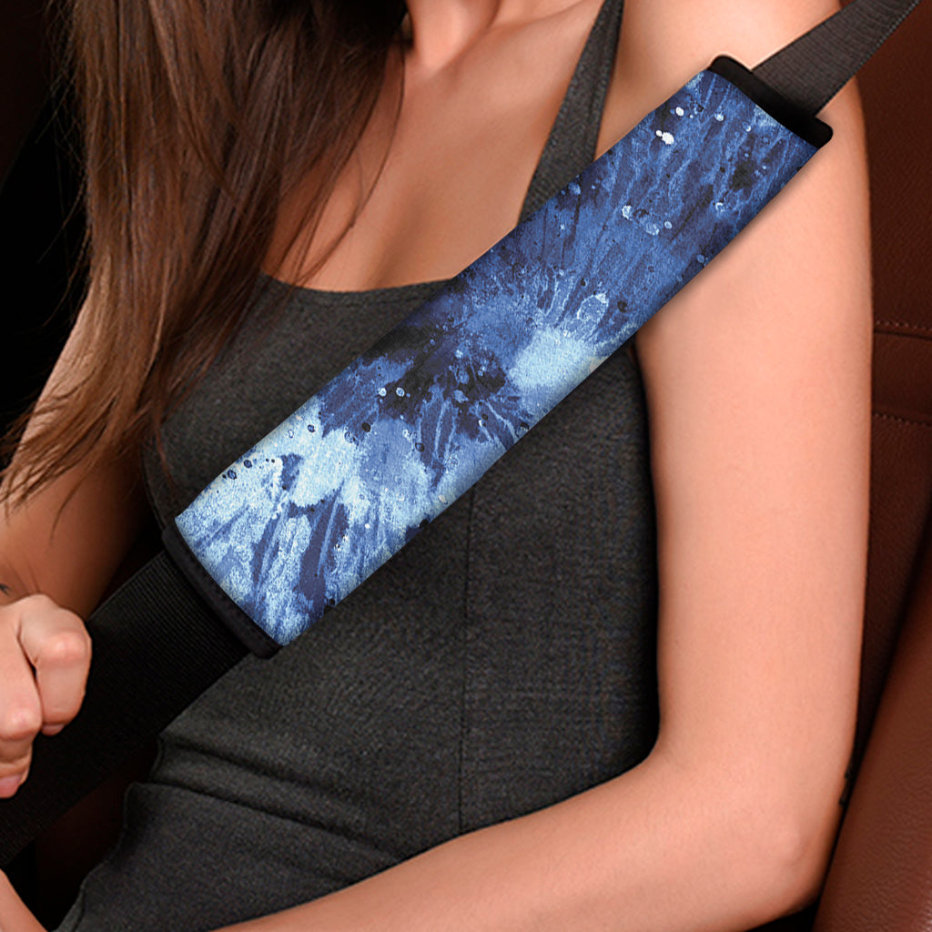Blue And Black Tie Dye Print Car Seat Belt Covers
