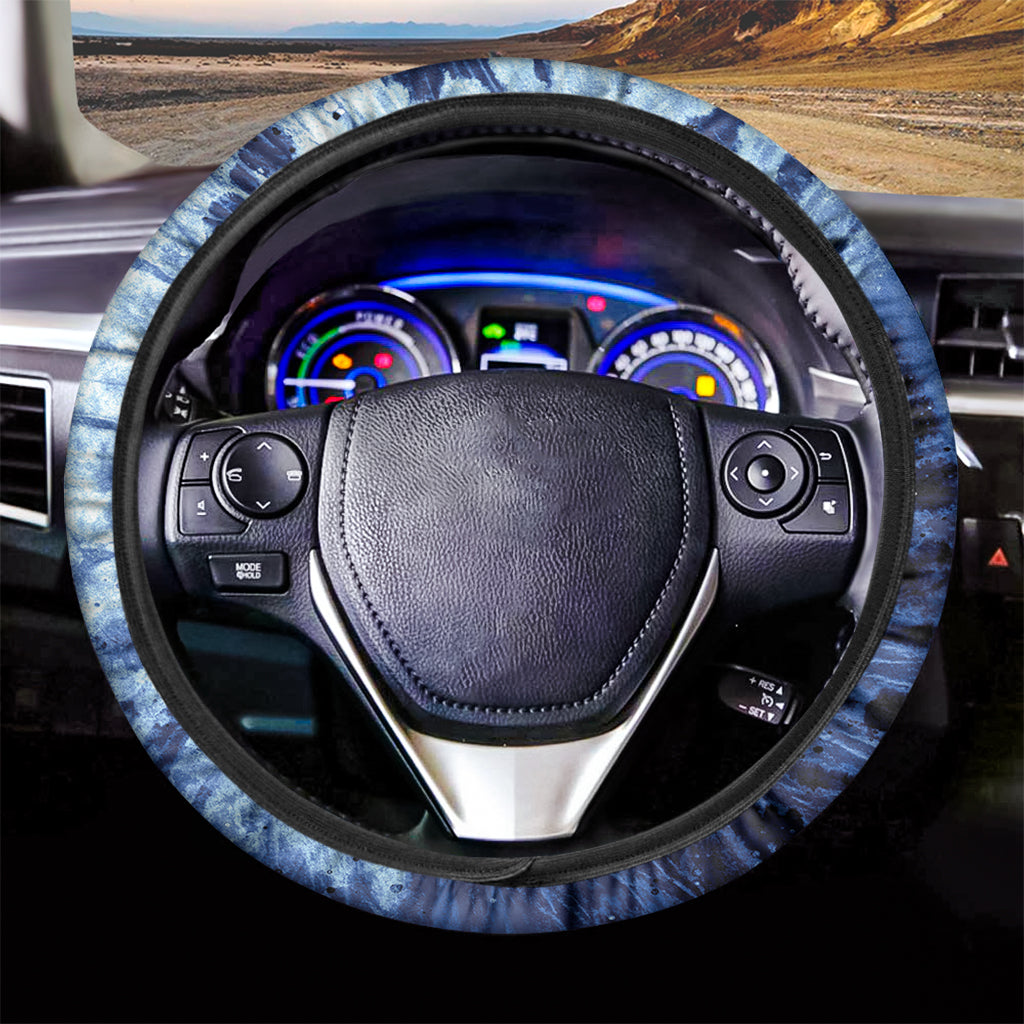 Blue And Black Tie Dye Print Car Steering Wheel Cover