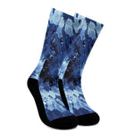 Blue And Black Tie Dye Print Crew Socks