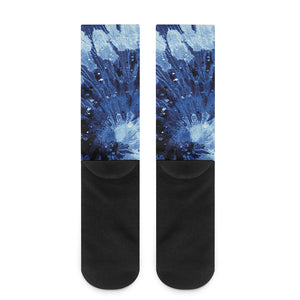 Blue And Black Tie Dye Print Crew Socks