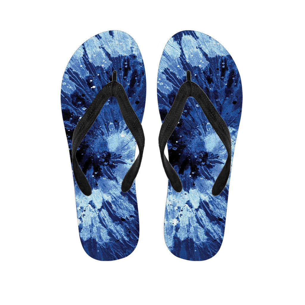 Blue And Black Tie Dye Print Flip Flops