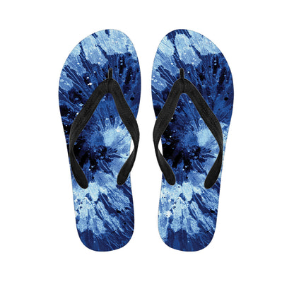 Blue And Black Tie Dye Print Flip Flops