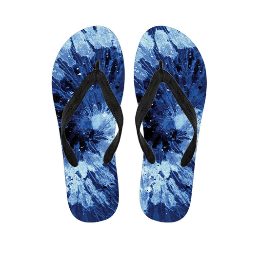Blue And Black Tie Dye Print Flip Flops