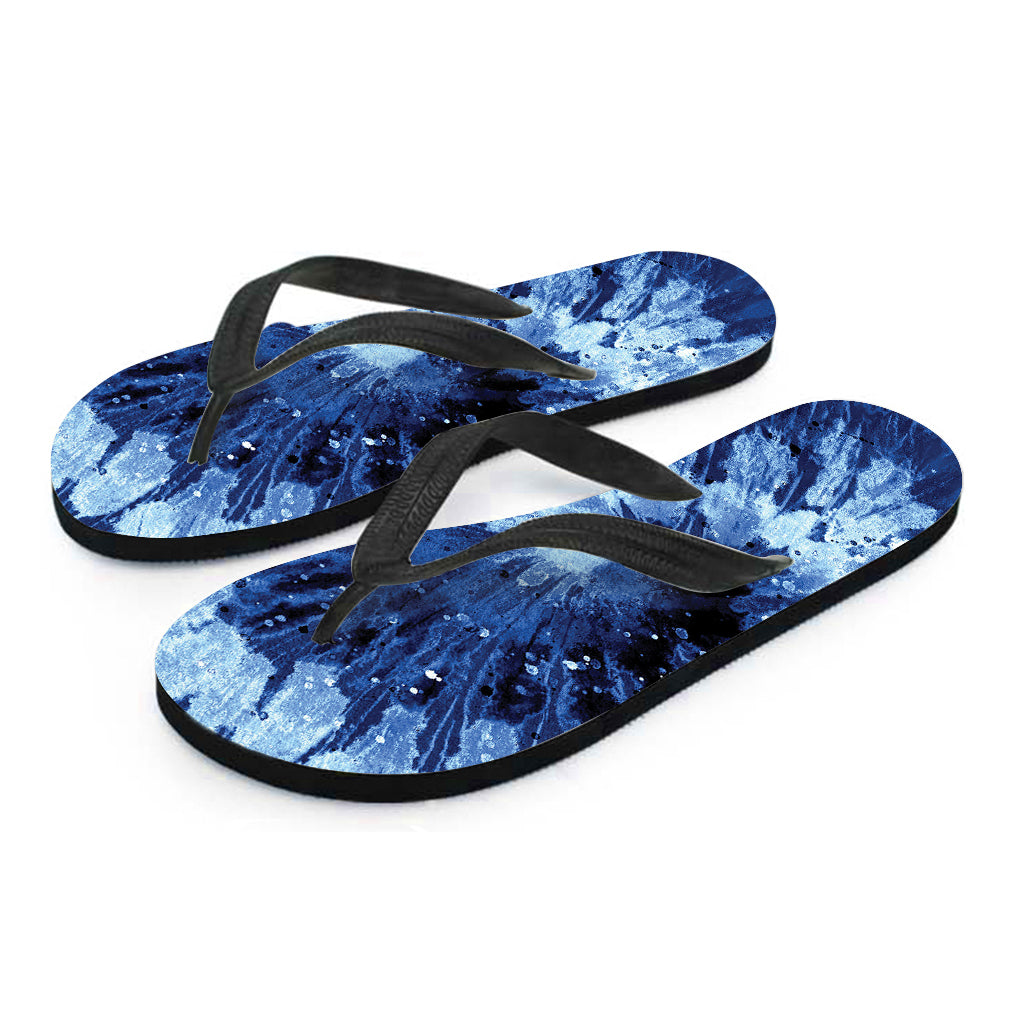 Blue And Black Tie Dye Print Flip Flops
