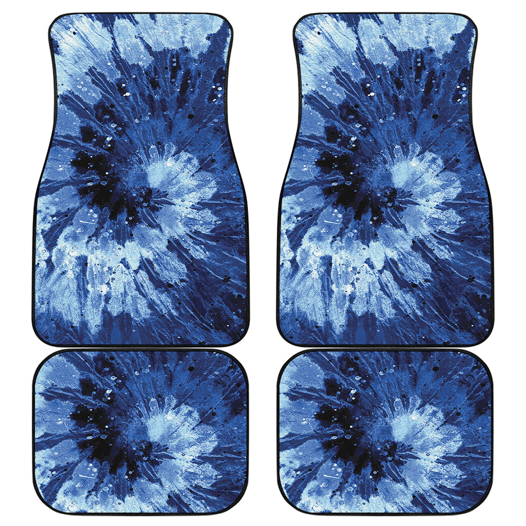 Blue And Black Tie Dye Print Front and Back Car Floor Mats