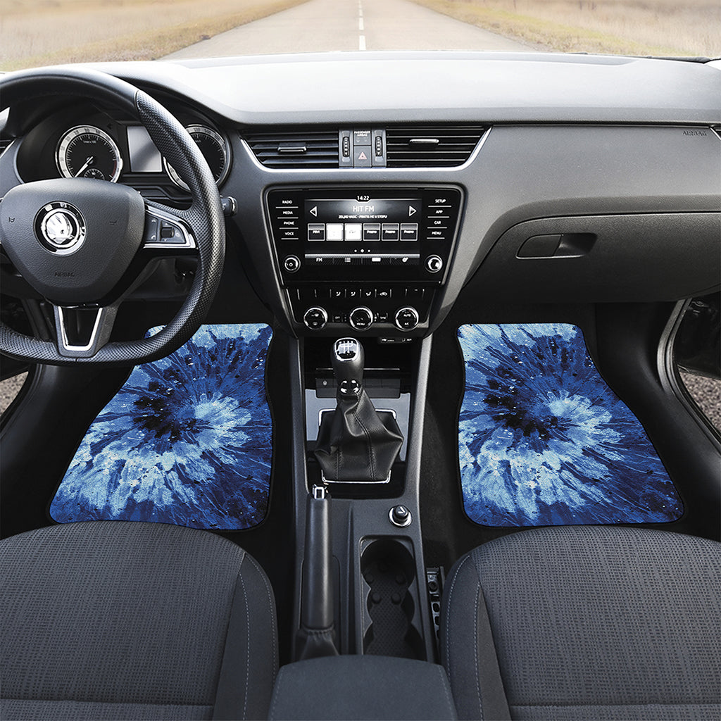 Blue And Black Tie Dye Print Front and Back Car Floor Mats