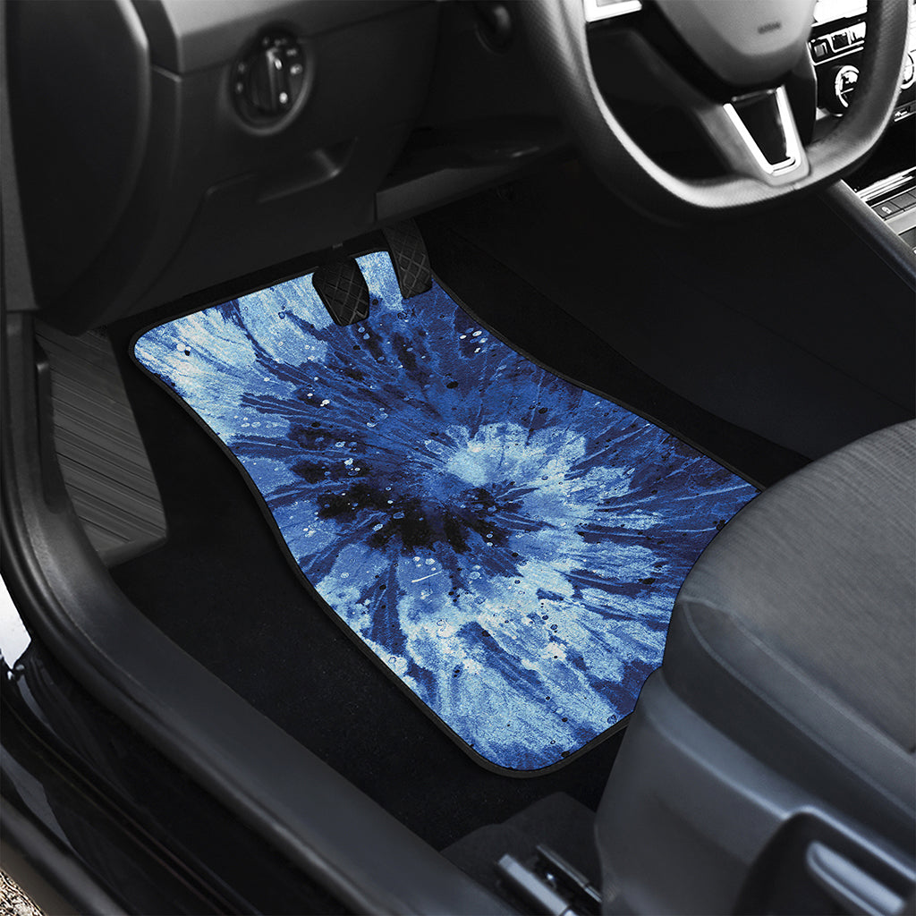 Blue And Black Tie Dye Print Front and Back Car Floor Mats