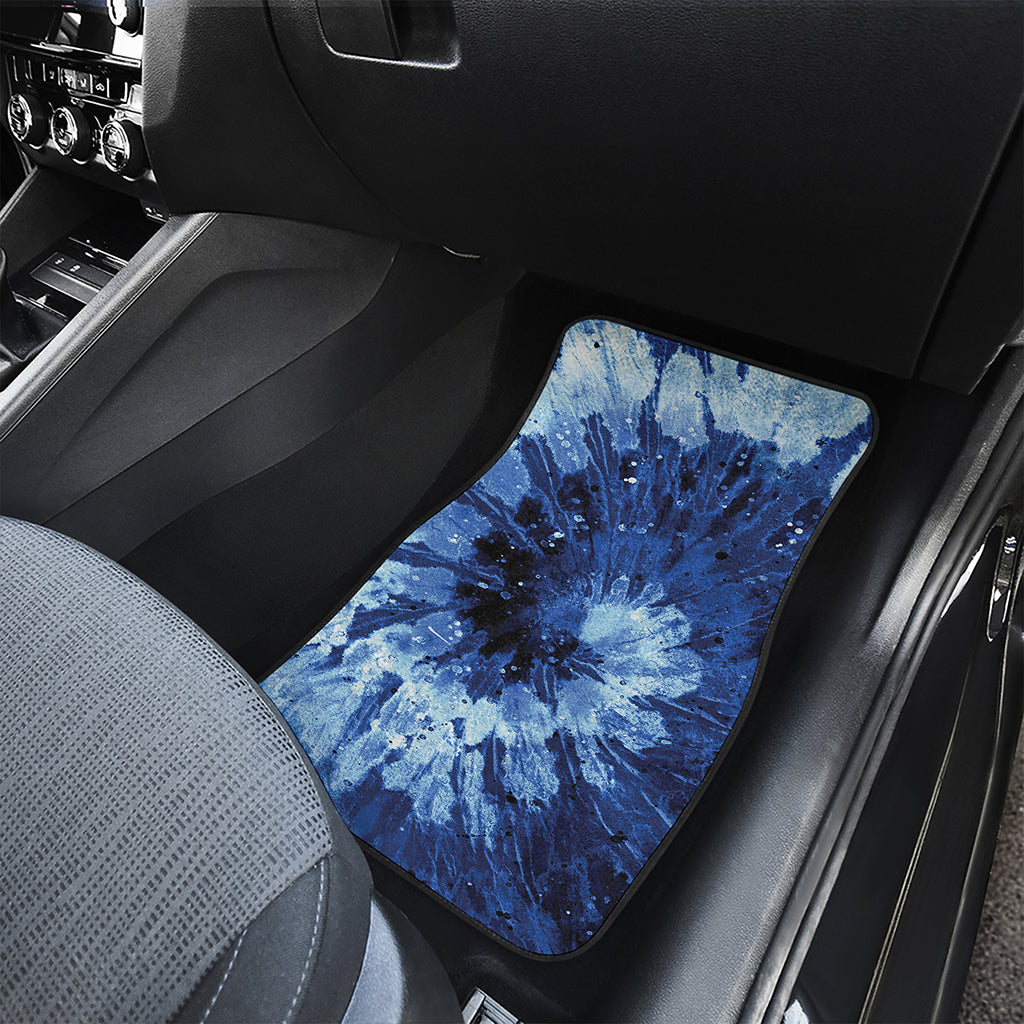 Blue And Black Tie Dye Print Front and Back Car Floor Mats