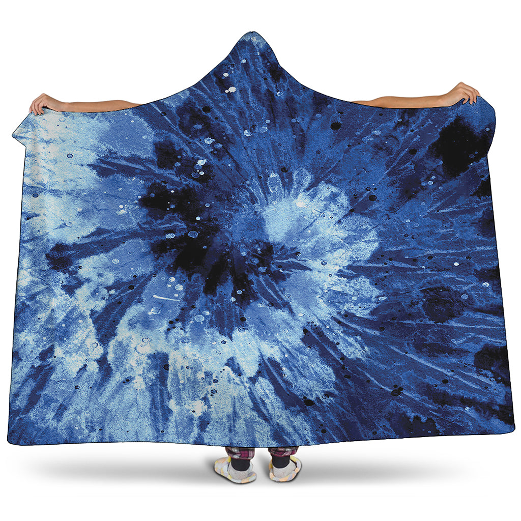 Blue And Black Tie Dye Print Hooded Blanket