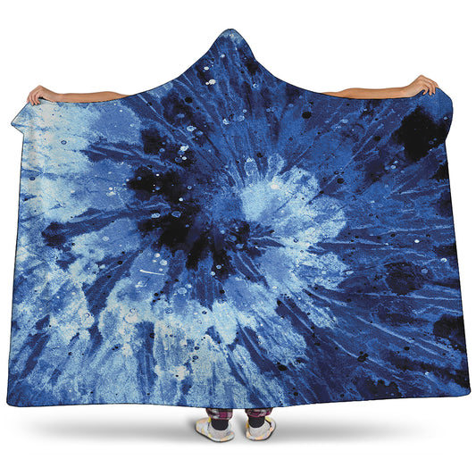 Blue And Black Tie Dye Print Hooded Blanket