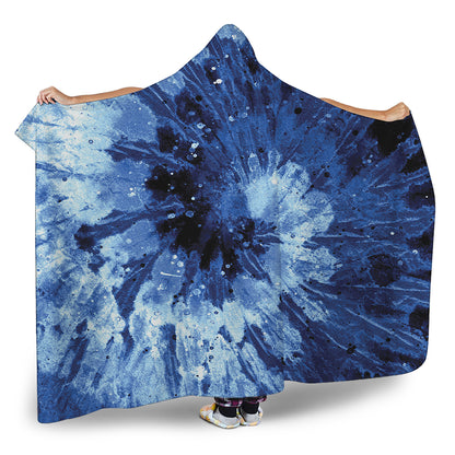 Blue And Black Tie Dye Print Hooded Blanket