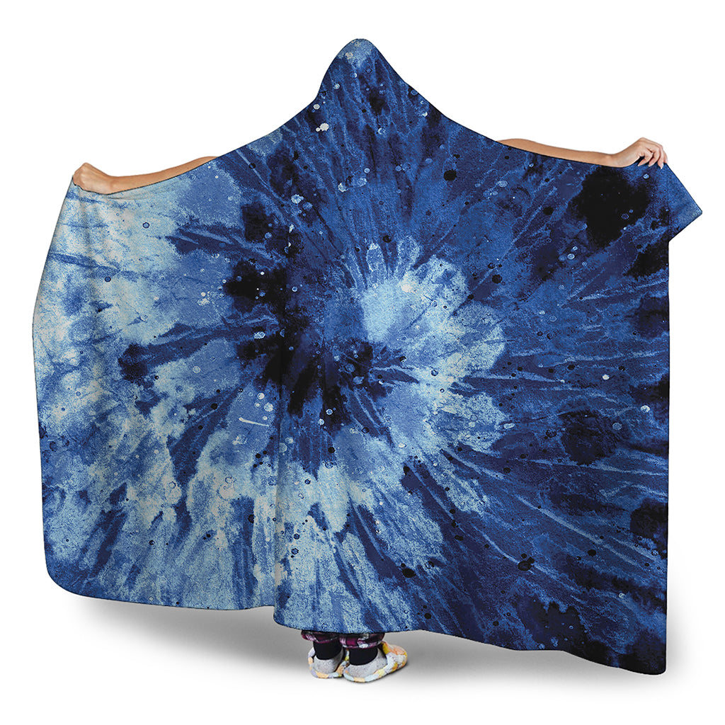 Blue And Black Tie Dye Print Hooded Blanket
