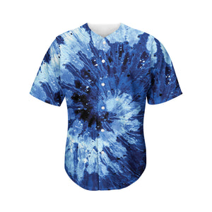 Blue And Black Tie Dye Print Men's Baseball Jersey