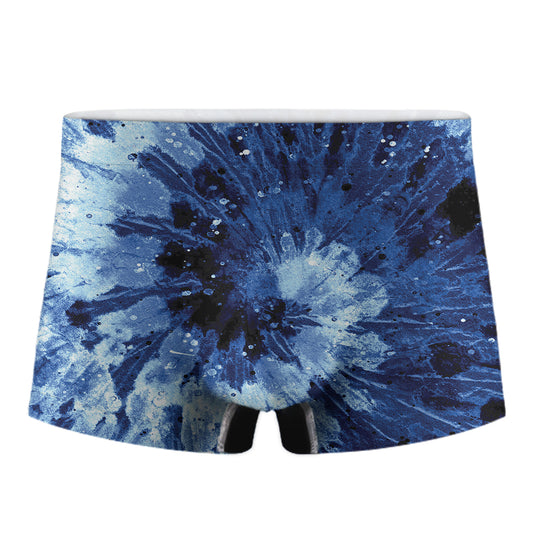 Blue And Black Tie Dye Print Men's Boxer Briefs