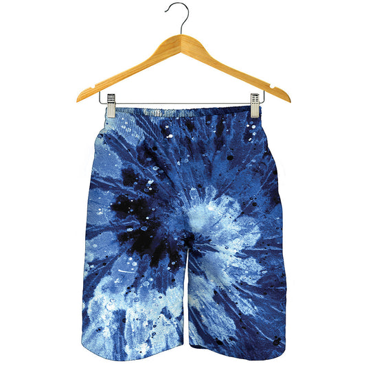 Blue And Black Tie Dye Print Men's Shorts
