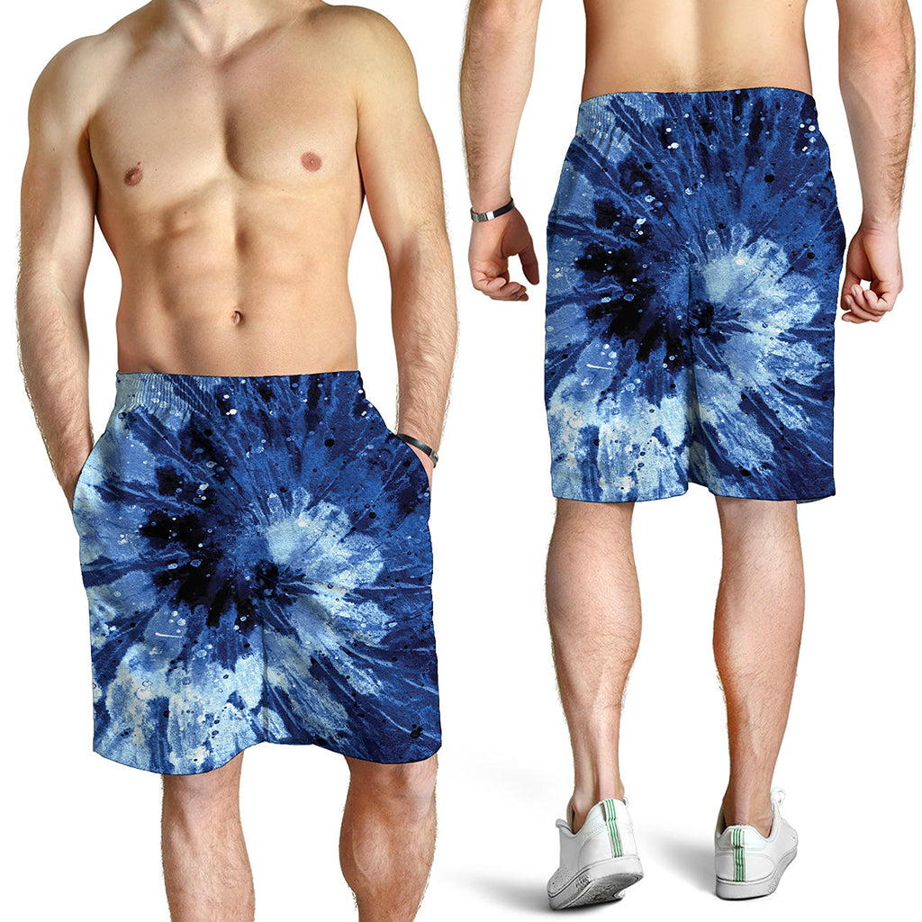 Blue And Black Tie Dye Print Men's Shorts