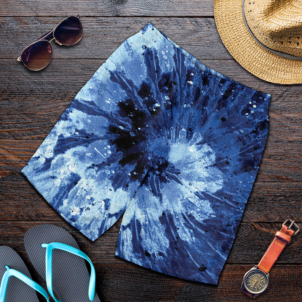Blue And Black Tie Dye Print Men's Shorts