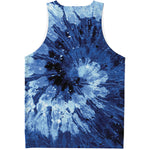Blue And Black Tie Dye Print Men's Tank Top