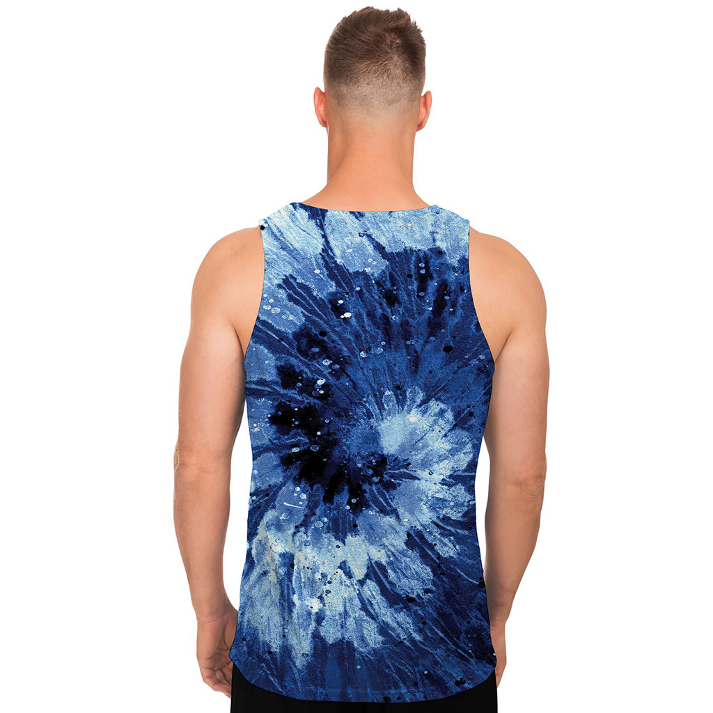 Blue And Black Tie Dye Print Men's Tank Top