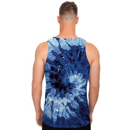 Blue And Black Tie Dye Print Men's Tank Top