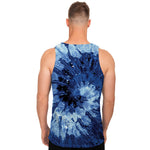 Blue And Black Tie Dye Print Men's Tank Top
