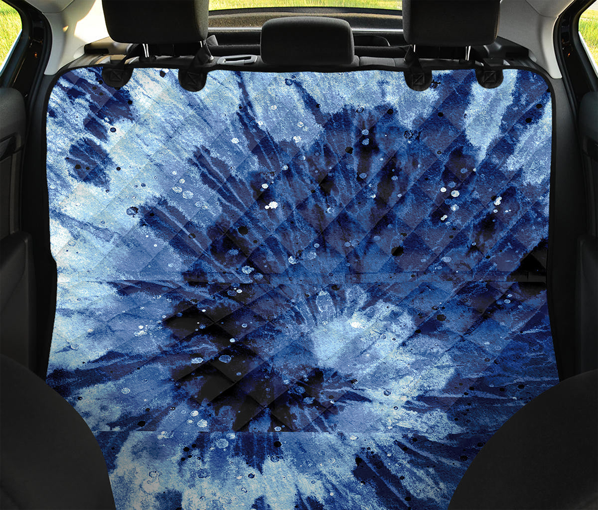 Blue And Black Tie Dye Print Pet Car Back Seat Cover